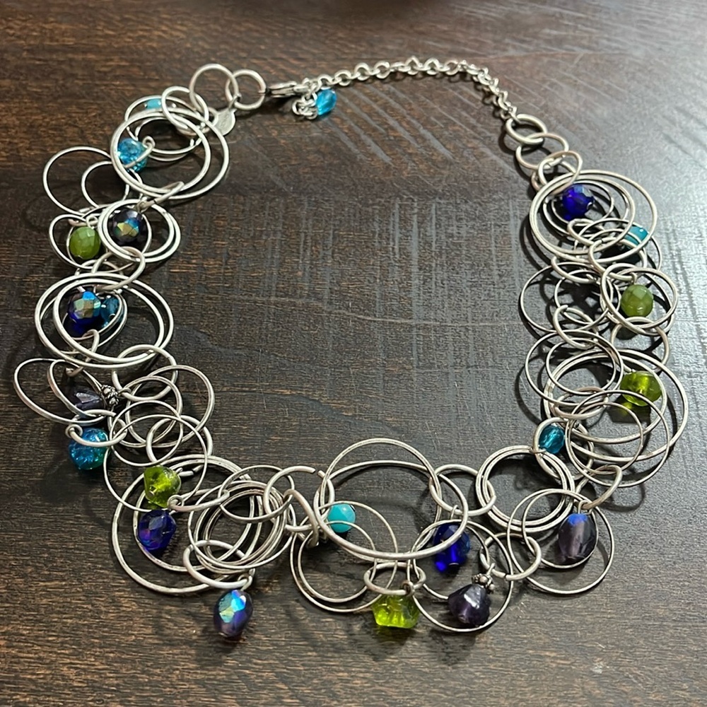 🧡$5 Bundled EUC CHICO'S Silver Multi-Color Hoops Necklace